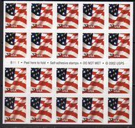 USA 2002 Flag 1st Class Booklet Pane Of 20, Perf. 11, MNH (SG SB338) - Nuevos