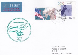 Germany Card Flown To Olympic Games Nagano 1998 Opening (T19-7) - Winter 1998: Nagano