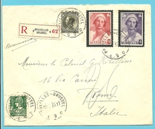 340+401+416+418 (surtaxe) Op Brief Aangetekend Stempel BRUXELLES Naar Rome (Italie) - 1934-1935 Leopold III