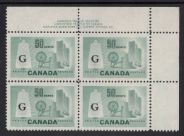 Canada MNH Scott #O38 'G' Overprint On 50c Textile Industry Plate #1 Upper Right PB - Surchargés