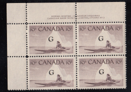 Canada MNH Scott #O39a 'Flying G' Overprint On 10c Inuk, Kayak Plate #3 Upper Left PB - Sovraccarichi