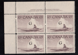 Canada MNH Scott #O39a 'Flying G' Overprint On 10c Inuk, Kayak Plate #3 Upper Left PB - Aufdrucksausgaben