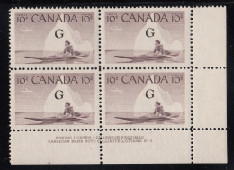 Canada MNH Scott #O39a 'Flying G' Overprint On 10c Inuk, Kayak Plate #3 Lower Right PB - Aufdrucksausgaben
