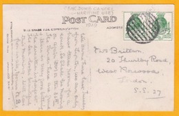 1928 - Carte Postale   Vers Londres  - Oblitération 8 Barres En Cercle  - Paire 1/2 D Congrès Postal Universel - Marcofilia