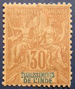 FRENCH INDIA INDE 1892 30c Navigation Mint No Gum Scott12 CV$50 - Ungebraucht