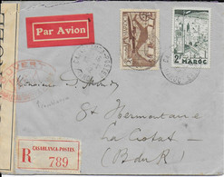 MAROC - 1942 - ENVELOPPE Par AVION RECOMMANDEE De CASABLANCA Avec CENSURE ROUGE => LA CIOTAT - Lettres & Documents