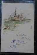 Garde Côtes Cuirassé  Type Amiral Trehouart Jemmapes Bouvines   Cpa Affranchie 1c  1901 Voir Scans - Krieg