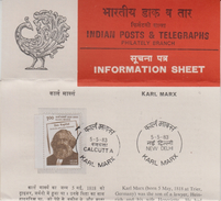India  1983  Carl Marx  Russian Writer  Stamped  FDI  Brochure  Folder # 94418   Inde Indien - Karl Marx