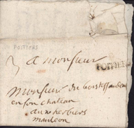 Lettre 26 Janvier Marque Postale Noire Poitiers Lenain N2 1715 1731 XVIIIe Siècle Les Herbiers I16 Cote 170 Euros Taxe 3 - 1701-1800: Precursors XVIII