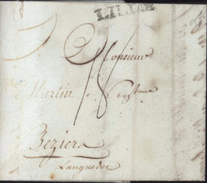 Lettre 21 Mars 1782 Marque Postale Lille Nord Pour Béziers Taxe Manuscrite 17 Indice 10 Cote 60 Euros - 1701-1800: Precursors XVIII