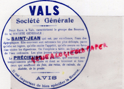 07 - VALS- BUVARD SOCIETE GENERALE LA SAINT JEAN- LA PRECIEUSE- DIABETE GOUTTE- EAU MINERALE - Alimentaire