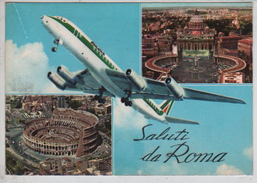 Cpm St002839 , Avion Alitalia Sur Carte Monuments Saluti Da Roma - Trasporti