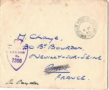 LGB 183 - GRANDE-BRETAGNE Lettre En Franchise Militaire Pour Neuilly Avec Censure - Postmark Collection