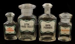 4 Db Feliratozott Gyógyszertári üveg, Dugóval, M: 12 és 16 Cm Között - Vetro & Cristallo