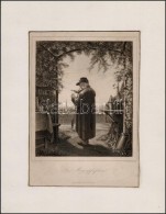 Reggeli Pipázás, Acélmetszet, Papír, Jelzett, Paszpartuban, 23×16 Cm - Prints & Engravings