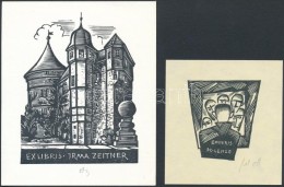 Herbert Ott(1915-?): 2 Db Ex Libris (Irma Zeitner, Lenze). Fametszet, Papír, Jelzett, 5×5-10×7... - Altri & Non Classificati