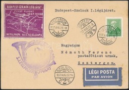 1937 Budapest - Szolnok Alkalmi Légi LevelezÅ‘lap - Other & Unclassified
