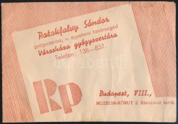 Cca 1920-1940 Városháza Gyógyszertár Reklámborítékja, Patakfalvy... - Advertising