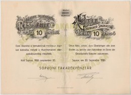 Sopron 1926. 'Soproni Takarékpénztár' Részvénye 10P-rÅ‘l, Magyar és... - Unclassified