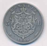 Románia 1880B 5L Ag 'I. Károly' T:2- Romania 1880B 5 Lei Ag 'Carol I' C:VF - Non Classificati