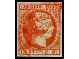 ° ESPAÑA. Ed.19. 2 Reales Bermellón, Mat. FECHADOR En Rojo. FALSO SPERATI,... - Altri & Non Classificati