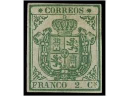 (*) ESPAÑA. Ed.32A. 2 Reales Verde Sobre PAPEL GRUESO AZULADO. Ejemplar De Excelente Presencia... - Autres & Non Classés