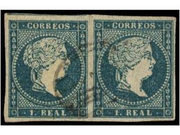 ° ESPAÑA. Ed.45 (2). 1 Real Verde Azul. Pareja Muy Bonita. Cert. CEM. Cat. 550€. - Other & Unclassified