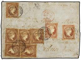 ESPAÑA. Ed.46 (6), 50 (2). 1859. VILLANUEVA Y GELTRÚ A BUENOS AIRES. 2 Reales Lila (6)... - Autres & Non Classés