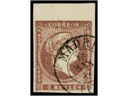 ° ESPAÑA. Ed.50. 2 Reales Lila. Mat. Fechador MADRID/(1). Borde De Hoja. LUJO. - Autres & Non Classés