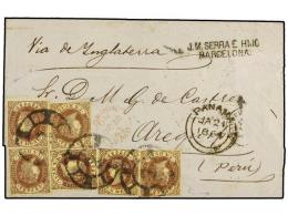 ESPAÑA. Ed.61 (6). 1864. BARCELONA A AREQUIPA (Perú).1 Real Castaño S. Amarillo (6)... - Altri & Non Classificati