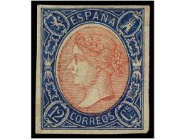 * ESPAÑA. Ed.70. 12 Cuartos Azul Y Rosa. Muy Bonito Ejemplar, Márgenes Completos. Cert. GRAUS.... - Altri & Non Classificati