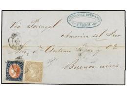 ESPAÑA. Ed.70ita, 73. 1865. FERROL A BUENOS AIRES. 12 Cuartos Azul Y Rosa (variedad ´punto De... - Autres & Non Classés