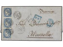 ESPAÑA. Ed.88 (3). 1867. VENDRELL A FRANCIA. 4 Cuartos Azul (3). Mat. Fechador... - Other & Unclassified