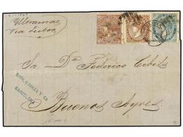 ESPAÑA. Ed.98, 99, 100. 1869. BARCELONA A BUENOS AIRES. 50 Mils. Violeta, 100 Mils.... - Other & Unclassified