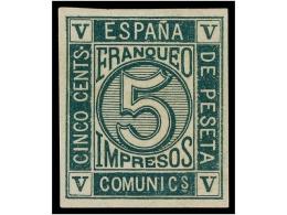 * ESPAÑA. Ed.117s. 5 Cts. Verde SIN DENTAR. MAGNÍFICO EJEMPLAR. Cat. 335€. - Other & Unclassified