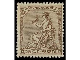 * ESPAÑA. Ed.135. 25 Cts. Castaño. MAGNÍFICO EJEMPLAR. Cat. 53€. - Andere & Zonder Classificatie