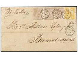 ESPAÑA. Ed.149, 153 (3). 1874. VIGO A BUENOS AIRES. 10 Cts. Castaño (3) Y 50 Cts.... - Other & Unclassified