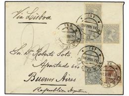 ESPAÑA. Ed.213 (5), 219. 1896. MADRID A BUENOS AIRES. 2 Cts. Verde (5), 15 Cts. Castaño... - Other & Unclassified