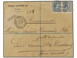 ESPAÑA. Ed.221 (2). 1893. VALENCIA A FRANCIA. 25 Cts. Azul (2), Carta Certificada. MUY BONITA. - Autres & Non Classés