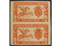 ** ESPAÑA. Ed.256s. 20 Cts. Rojo. Pareja SIN DENTAR, Al Dorso Numeración... - Autres & Non Classés