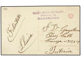 ESPAÑA. (1912 CA.). Tarjeta Postal Circulada En El Interior De BARCELONA, Marca MADRID POSTAL... - Other & Unclassified