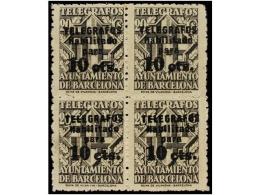 ** ESPAÑA: AYUNTAMIENTO DE BARCELONA. Ed.T 17A (4). VALOR COMPLEMENTARIO. 10 Cts. S. 20 Cts. Negro.... - Autres & Non Classés