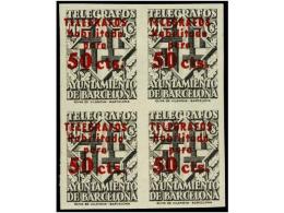 ** ESPAÑA: AYUNTAMIENTO DE BARCELONA. Ed.T 20Bs. VALOR COMPLEMENTARIO. 50 Cts. S. 20 Cts. Negro... - Sonstige & Ohne Zuordnung