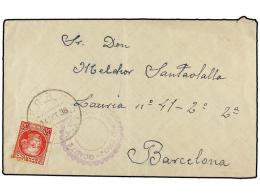 ESPAÑA GUERRA CIVIL. 1936. FONZ (Huesca) A BARCELONA. 30 Cts. Rojo, Marca Circular De Censura... - Autres & Non Classés