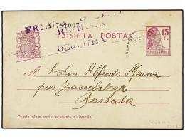 ESPAÑA GUERRA CIVIL. 1936. REINOSA A BARRADA. Entero Postal De 15 Cts. Lila. Marca FRENTE... - Andere & Zonder Classificatie