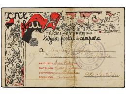 ESPAÑA GUERRA CIVIL. 1937. Tarjeta Postal De Las Milicias Antifascistas C.N.T./F.A.I. (partida Por La Mitad... - Autres & Non Classés