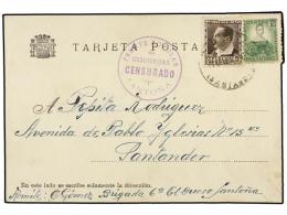 ESPAÑA GUERRA CIVIL. 1936. SANTOÑA A SANTANDER. Tarjeta Postal De Campaña Con Sellos De 5... - Autres & Non Classés