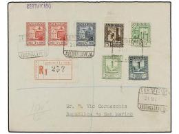 ANDORRA. Ed.29, 31, 32, 33, 38 (2), 40. 1946. ANDORRA A SAN MARINO. Carta Certificada, Precioso Franqueo.... - Autres & Non Classés