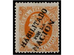 * CUBA. Ed.T-3A. 1 Escudo Naranja S. Azul De 1868 HABILITADO/POR LA/NACION. No Reseñado En... - Andere & Zonder Classificatie