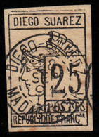 DIEGO SUAREZ - N°  9 - 25c - EMISSION PROVISOIRE DE 1890 - SIGNE. - Gebraucht